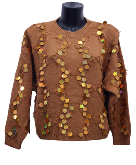 maglione collo tondo con paillettes