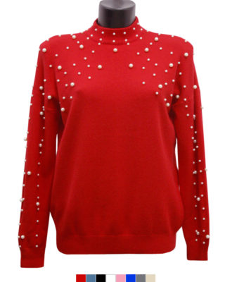 MAGLIONE GIROCOLLO COLORE ROSSO PERLINE